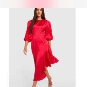 Boohoo Vibrant Red Midi Dress